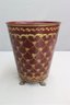 Lions Paw Hand-Painted Red Gold Tole Waste Basket