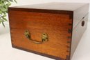 Vintage Walnut Dovetail Box For Writing Desk (missing Inner Insert Writing Panels And Key)