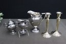 Group Lot Of Silver Plate EPNS And Hard White Metal Gilt Tabletop Items