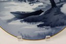 Blue And White Gold Rim Hand Painted Landscape Wall Plate In The Danish Style, Bottom Marked BFK 327
