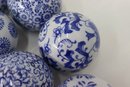 Group Lot Of Decorative Blue & White Carpet Balls