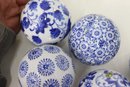 Group Lot Of Decorative Blue & White Carpet Balls