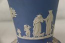 Vintage Wedgwood Portland Blue Jasperware Vase With Flower Arranger/Frog