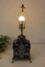 BLUE & WHITE Asian Style Decorative Lamp Mounted Metal Base And Lion Head Ring Handles