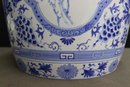 Blue & White Chinese Porcelain Garden Stool, Blue Character Mark On Bottom  20'