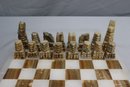 Carved Onyx Chess Set With Matching Board