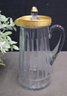 Vintage Tiffin-style Glass Pitcher Gold Filigree Rim And 12 Gold Rim Octagonal High Ball Glasses