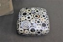 R & Y Augousti Paris Lacquer And Abalone Shell Circle Pattern Jewelry Box