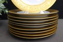 Group Lot Of 10 Gold Gilt Lace Border Bohemian Dinner Plates, Made In Czechoslovakia