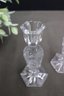 Pair Of Vintage Bohemian Hobstar Cut Glass Candle Sticks