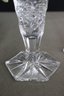 Pair Of Vintage Bohemian Hobstar Cut Glass Candle Sticks