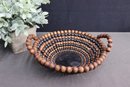 Mesmerizing Bi-color Wood Bead And Wire Centerpiece Bowl With Wood Bead Handles