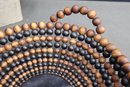 Mesmerizing Bi-color Wood Bead And Wire Centerpiece Bowl With Wood Bead Handles
