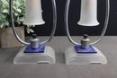 Pair Of Streamline Art Deco Frosted Glass And Chrome Boudoir Table Lamps