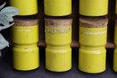 23 Vintage Bright Yellow Labeled Spice Jars With 2 Double-Decker Racks & Cork Closure