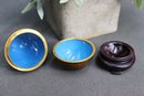Asian Four Inch Cloisonne Egg Blue Glazed Interior On Wood Base
