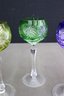 Group Of 6 Stunning Stemmed Goblets Multi-Colored Cut To Clear Bohemian  Art Glass