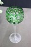 Vintage Stemmed Goblet Emerald Green Cut To Clear Bohemian