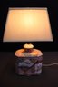 Japanese Satsuma-style Porcelain Box Lamp With Linen Shade