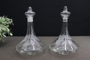 Pair Of Etched Crystal Wine Decanters