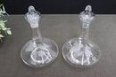 Pair Of Etched Crystal Wine Decanters