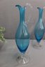 A Pair Of Vintage Balboa Venetian Glass Cerulean Blue Genie Decanters