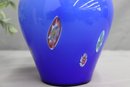 Murano-style Azure/ White Cased Glass Vase Spotted With Millefiori