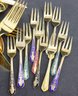 Group Lot Of Brass And Enamel Siam Cocktail Forks, Thailand