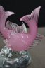 Murano Opaline Pink & Clear Glass Two Fish Sculpture