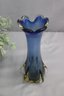 Vintage Murano-style Sommerso Blue/green/amber Glass Pulled Ear Vase