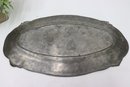 Embossed Rusticated Metal Alloy Large Oval Tray. Art Deco Motif