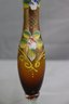 Vintage  Bohemian Glass Amberina Bud Vase With Gilding And Handpainted Enameling