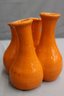 Pottery Art Crackled Tulip Bud Vase Cluster Conjoined Tulipiere Orange-70s