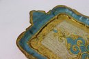 Vintage Floerntine Gilt Italian Wood Toleware Tray  Gold Blue-12' X  7.5'