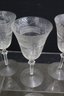 Group Lot Of Pressed Glass Flower Banded Wine Goblets And Martini Coupes