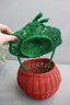 Vintage Neimen Marcus Green And Red Woven Rattan Tomato Basket