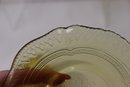 Group Lot Of Amber Laurel Green Depression Glass Tableware, Assorted