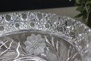 Gorgeous American Brilliant Cut Glass Bowl With Daisies, , Criss-Cross Buttons, And Hobstar Diamonds