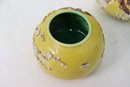 Chinese Sphere Molded Porcelain Yellow Glaze & Floral Applique Enamel Brush Wash Pot