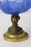 Hand Blown Cobalt Blue Glass Coupe On Intertwined Dragonfish Bronze Base