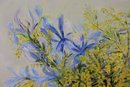 Blooming Yellow And Blue Still Life Original Oil On Canvas Board, Signed Lower Right