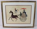 Polychrome Chinese Woodblock Print On Rice Paper Faux-Bamboo Frame