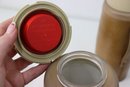 Pair Of Le Specs Vintage Thermos - Glass Lined  And Metal Red Black Striped Thermos