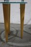 Pair Of Clear And Frosted Glass Disc Side Tables On Three Large Wooden Pin Legs