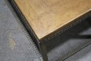 Circle Pattern Parquetry Wide Top Coffee Table On Metal Box Grid Base