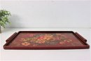 Cottage-Core Painted Red And Gold Wood Tray