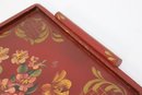Cottage-Core Painted Red And Gold Wood Tray