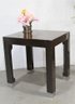 Brown Arched Leg Parsons Style Side Table With Brushed Stainless Leg Caps