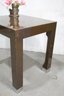 Brown Arched Leg Parsons Style Side Table With Brushed Stainless Leg Caps
