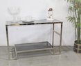 Chromed Metal Bar And Smoked Glass Two Tier Console Table
